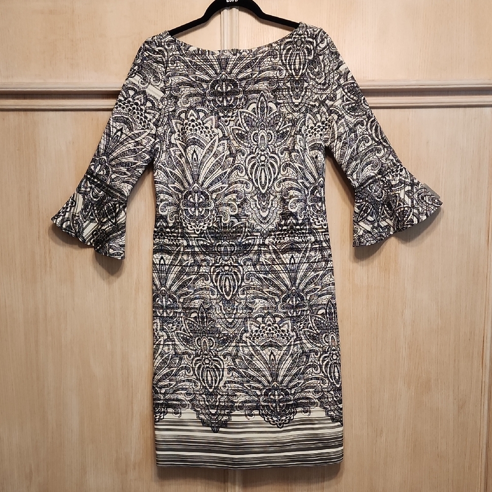 nwot ILE New York Women's Flared Sleeve  Black & White Dress SZ 8